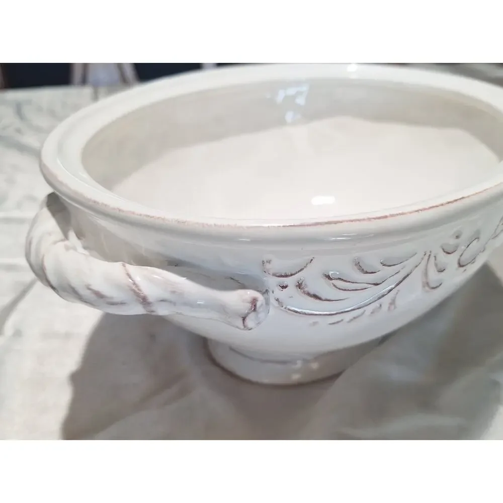 Pier 1 Imports Antique Scroll Oval Covered Vegetable Serving Dish Dolomite 10.25